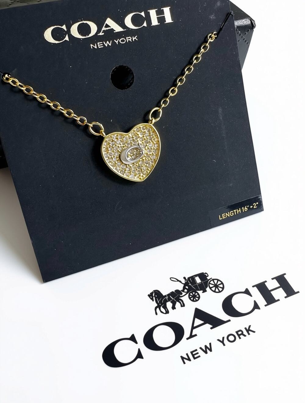 Coach Pavé Heart Pendant Necklace